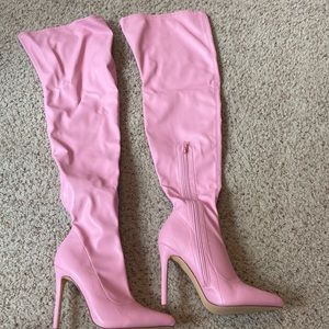 FashionNova thigh high pink leather boots